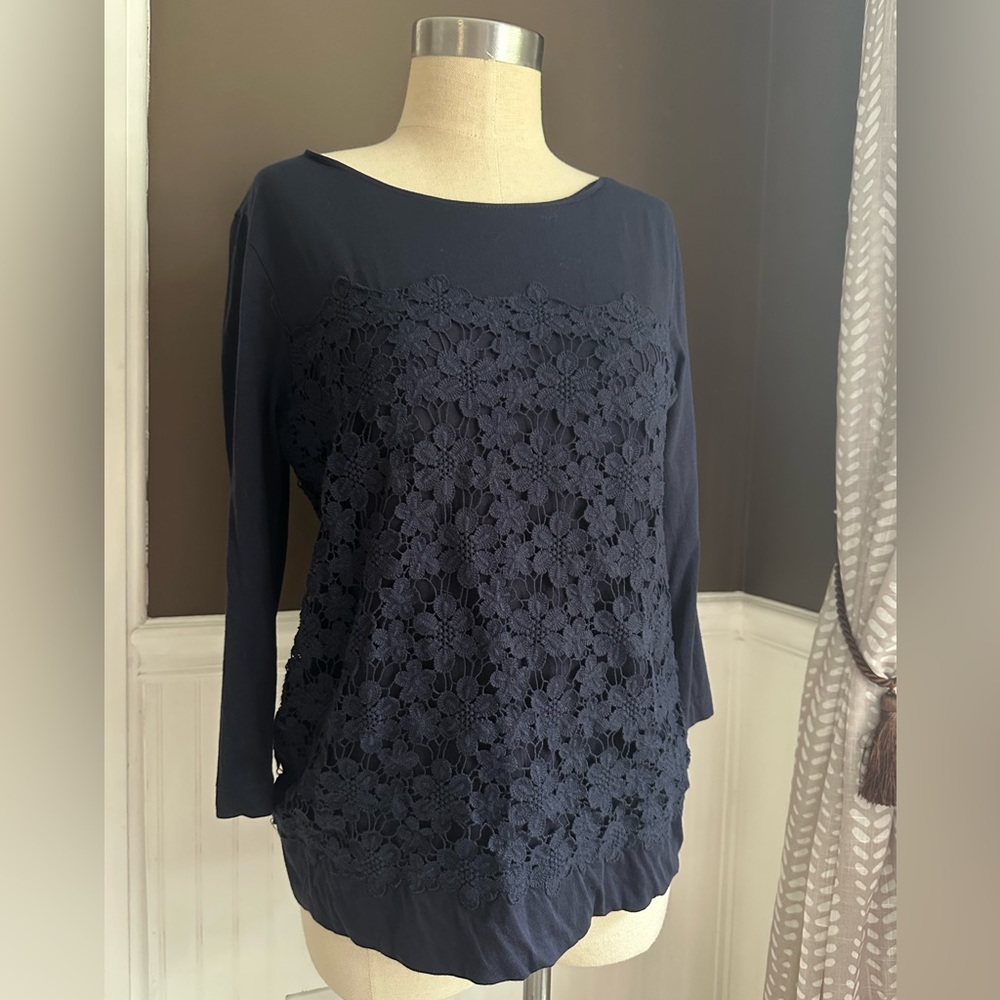 Navy Lace Front Blouse